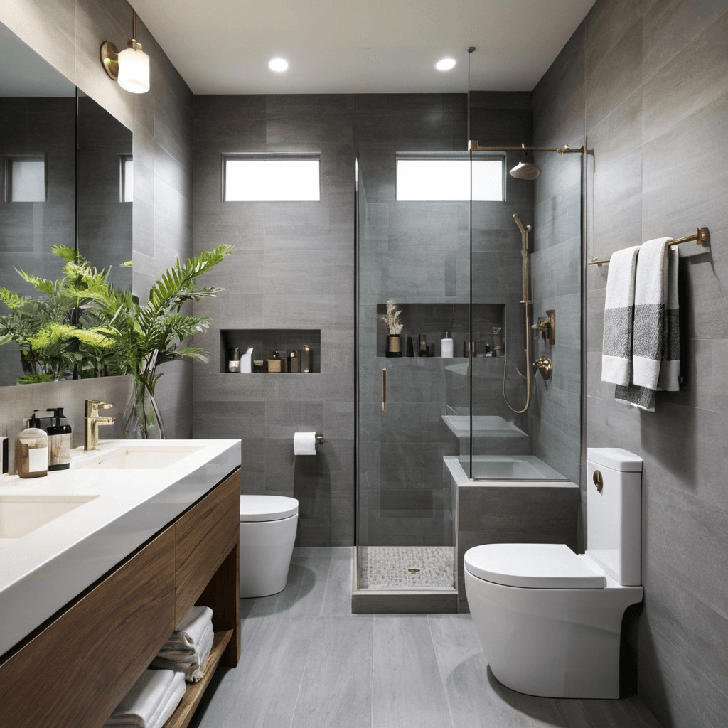 a bathroom with a glass shower and sink