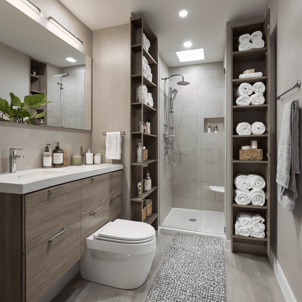 a bathroom with a shower and toilet