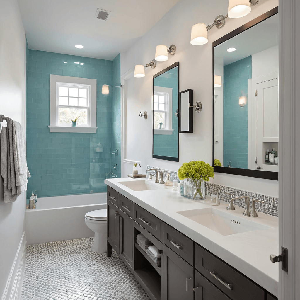 a bathroom with a sink and mirror